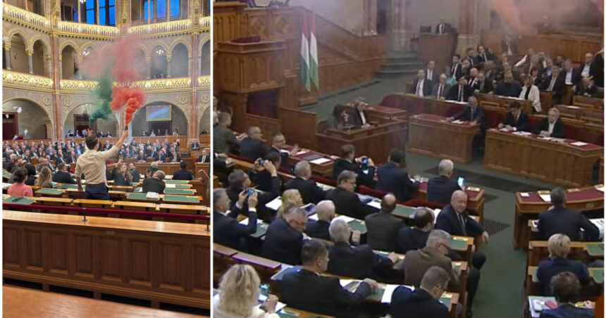 video deputati din opozitie suspendati din parlamentul ungariei dupa un protest cu fumigene la votul de interzicere a marsurilor pride 680fa120b892d