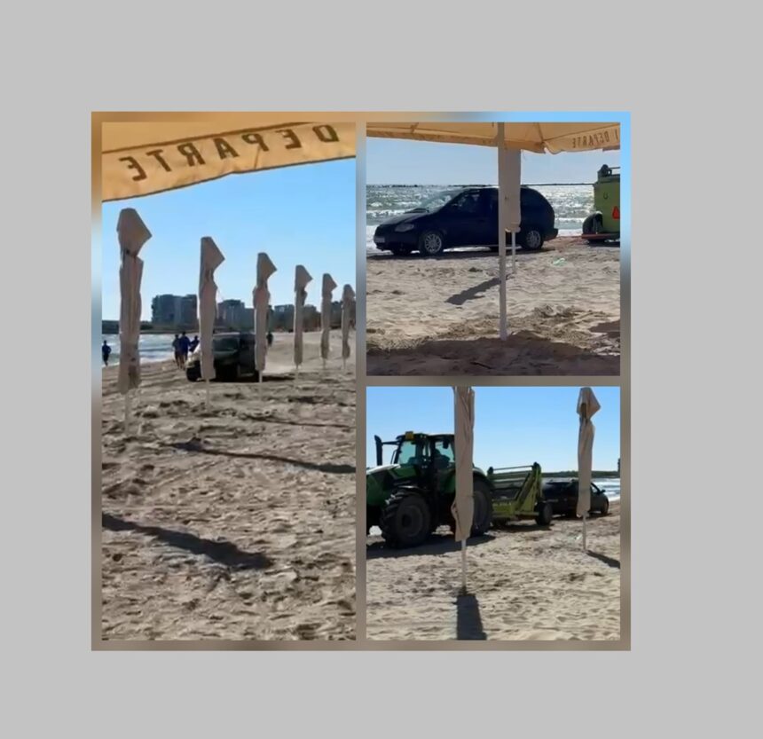 video imagini incredibile pe plaja la mamaia femeie blocata cu masina in nisip salvata de un utilaj al apelor romane 6811ff0a70f1f