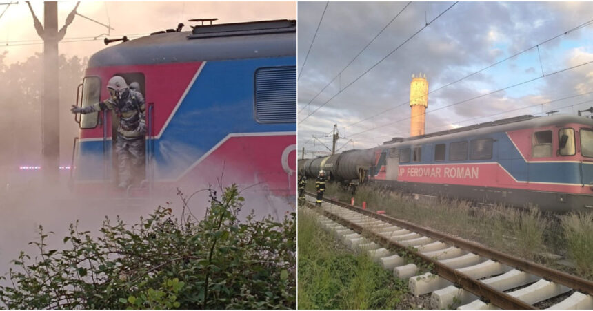 incendiu la locomotiva unui tren cu 36 de vagoane care transporta titei au intervenit pompierii din prahova 683a28cc6c9c1