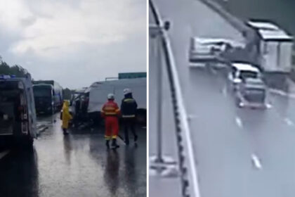 video accident grav de pe a1 arad momentul in care un autotren un microbuz si autoutilitara de 35 tone se ciocnesc 68260b2157790