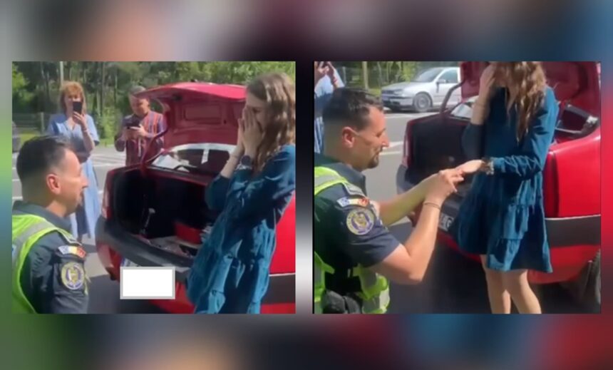 video un politist de la rutiera si a cerut iubita in casatorie intr un mod inedit iata cum a reactionat tanara 683ad6beaa987