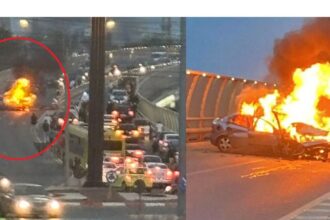 foto video la un pas de tragedie o masina a luat foc pe podul de la butelii in ce stare se afla soferul 6877f3851ed03
