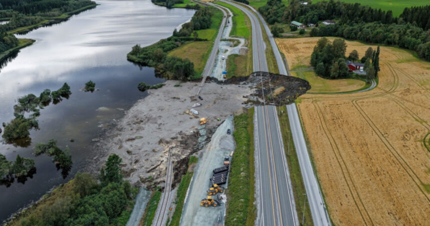 o alunecare de teren a distrus o portiune de autostrada si zeci de metri de cale ferata in norvegia un om a murit 68b3470ed86cb