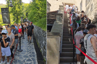 video cozi de zeci de metri si peste o ora de asteptare pentru vizitarea castelului bran cati bani trebuie sa achiti ca sa fentezi aglomeratia 68976ff438e3c