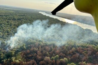 video elicopterul black hawk intervine in judetul tulcea ard mai multe hectare de vegetatie uscata stuf si fond forestier din chilia veche 6890e422d117f