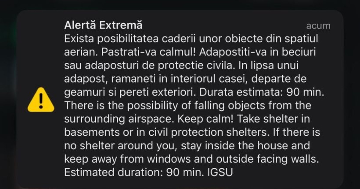 news alert ro alert pentru zona de nord a judetului tulcea risc de cadere a unor obiecte din spatiul aerian 68c5963e88c13