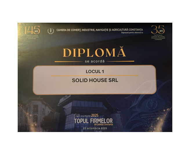 Solid House – Căpitanul Construcțiilor, Pe Prima Treaptă a Clasamentului Firmelor din Județul Constanța, 2025 1 solid house lider in constructii locul 1 in topul firmelor din judetul constanta editia 2025 68fb26f5416c0