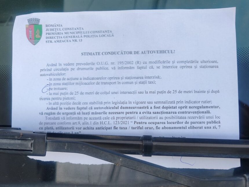 ce au gasit in parbrize soferii care si au parcat masinile pe trotuarul de pe strada primaverii din constanta va rugam de urgenta sa luati masurile necesare pentru a evita sanctionarea contraventiona 691ccfc17ba2b
