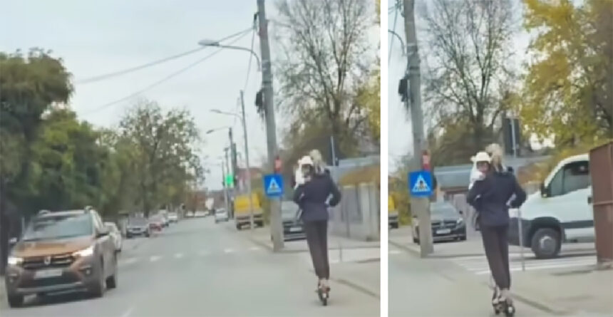 video femeie filmata pe trotineta electrica cu un bebelus in brate nu mai sunt cuvinte pentru a descrie inconstienta prostia si nepasarea 6913282fe48a5