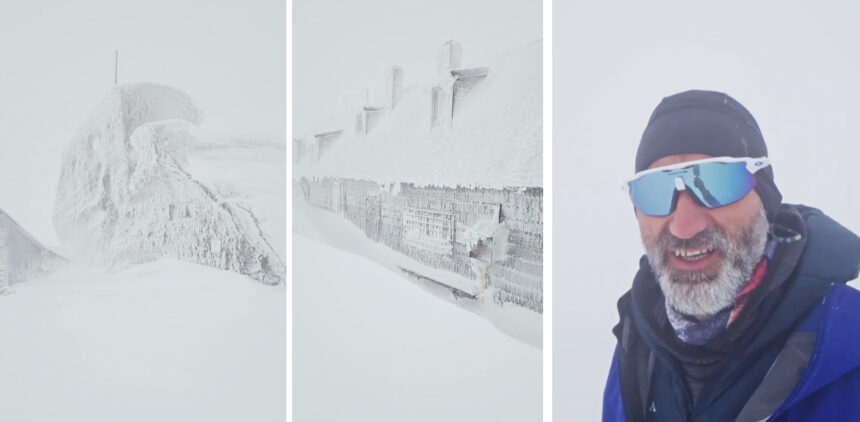 video imagini de basm pe varful omu din bucegi ninge viscolit iar zapada are peste un metru 6929ca03c6009