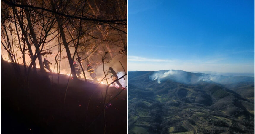 videofoto incendii puternice de vegetatie in doua judete din tara zeci de hectare distruse de flacari elicoptere black hawk trimise in sprijin 69b696145bbe6