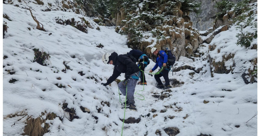 videofoto interventie dificila in piatra craiului doi turisti blocati pe un traseu acoperit de gheata au fost salvati de jandarmi 69db604a20744
