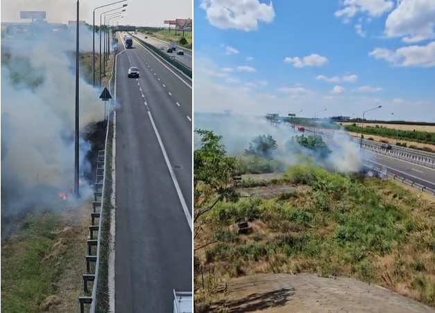 incendiu pe marginea autostrazii a2 in zona iesirii catre drajna 6a3d2cf1e2958