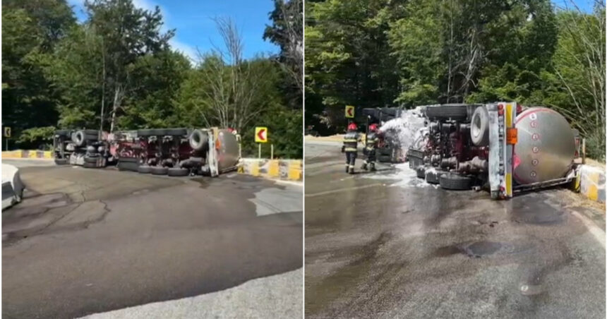 video pericol pe dn7 cisterna cu 31 de tone de benzina s a rasturnat in arges trafic blocat pe ambele sensuri soferul a ajuns la spital 6a3517ce1c727
