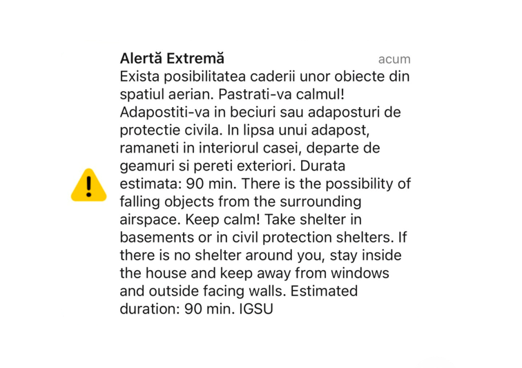un nou mesaj ro alert pentru nordul judetului tulcea populatia avertizata cu privire la posibila cadere a unor obiecte din spatiul aerian 6a8f4c4d46e3c